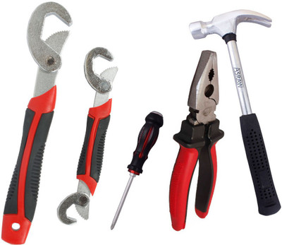 

Asraw Snap N Grip, Plier, 1/2LB Hammer & Double Sided Screwdriver Hand Tool Kit(4 Tools), Multicolor
