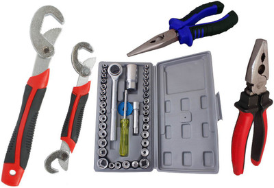 

Asraw Snap N Grip, Plier, Nose Plier & Socket Set Hand Tool Kit(4 Tools), Multicolor