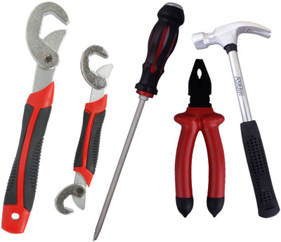 

Asraw Snap N Grip, Plier, 1/2LB Hammer & Double Sided Screwdriver Hand Tool Kit(4 Tools), Multicolor