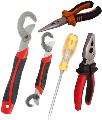 Asraw Snap N Grip, Plier, Nose Plier & Double Sided Screwdriver Hand Tool Kit(4 Tools), Multicolor