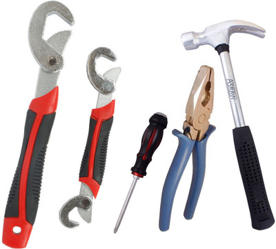 

Asraw Snap N Grip, Plier, 1/2LB Hammer & Double Sided Screwdriver Hand Tool Kit(4 Tools), Multicolor