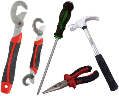 

Asraw Snap N Grip, Nose Plier, 1/2LB Hammer & Double Sided Screwdriver Hand Tool Kit(4 Tools), Multicolor