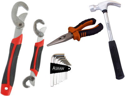 

Asraw Snap N Grip, Nose Plier, 1/2LB Hammer & Allen key Hand Tool Kit(4 Tools), Multicolor