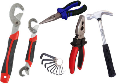 

Asraw Snap N Grip, Plier, Nose Plier, 1/2LB Hammer & Allen key Hand Tool Kit(5 Tools), Multicolor
