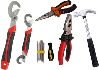 

Asraw Snap N Grip, Plier, Nose Plier, 1/2LB Hammer & Screwdriver Set Hand Tool Kit(5 Tools), Multicolor