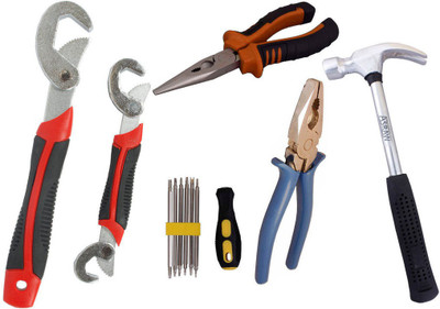 

Asraw Snap N Grip, Plier, Nose Plier, 1/2LB Hammer & Screwdriver Set Hand Tool Kit(5 Tools), Multicolor