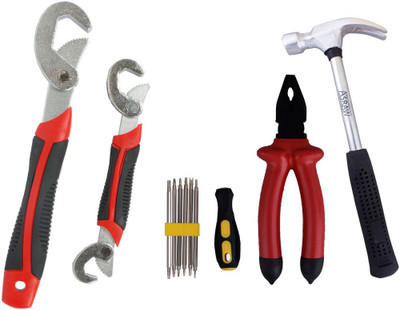 

Asraw Snap N Grip, Plier, 1/2LB Hammer & Screwdriver Set Hand Tool Kit(4 Tools), Multicolor