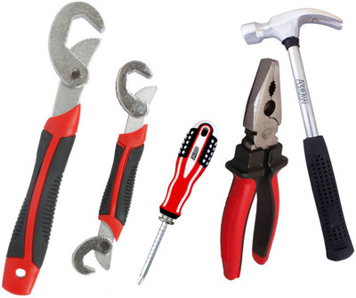 

Asraw Snap N Grip, Plier, 1/2LB Hammer & Adjustable Screwdriver Hand Tool Kit(4 Tools), Multicolor
