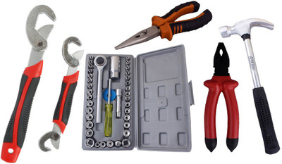 

Asraw Snap N Grip, Plier, Nose Plier, 1/2LB Hammer & Socket Set Hand Tool Kit(5 Tools), Multicolor