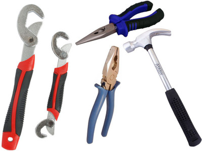 

Asraw Snap N Grip, Nose Plier, 1/2LB Hammer & Plier Hand Tool Kit(4 Tools), Multicolor