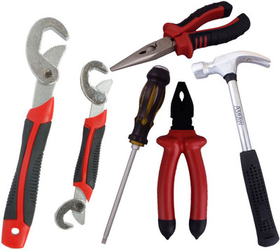 

Asraw Snap N Grip, Plier, Nose Plier, 1/2LB Hammer & Double Sided Screwdriver Hand Tool Kit(5 Tools), Multicolor