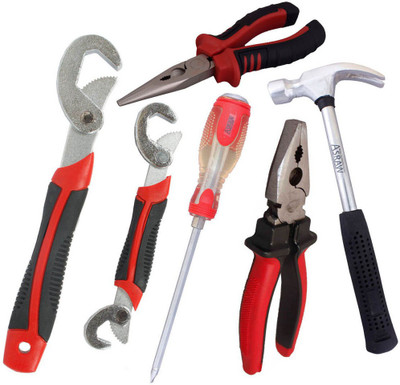 

Asraw Snap N Grip, Plier, Nose Plier, 1/2LB Hammer & Double Sided Screwdriver Hand Tool Kit(5 Tools), Multicolor