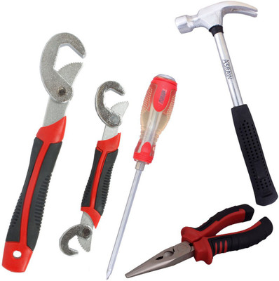 

Asraw Snap N Grip, Nose Plier, 1/2LB Hammer & Double Sided Screwdriver Hand Tool Kit(4 Tools), Multicolor