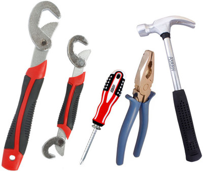 

Asraw Snap N Grip, Plier, 1/2LB Hammer & Adjustable Screwdriver Hand Tool Kit(4 Tools), Multicolor