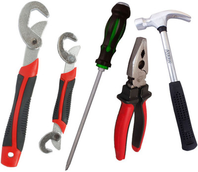 

Asraw Snap N Grip, Plier, 1/2LB Hammer & Double Sided Screwdriver Hand Tool Kit(4 Tools), Multicolor