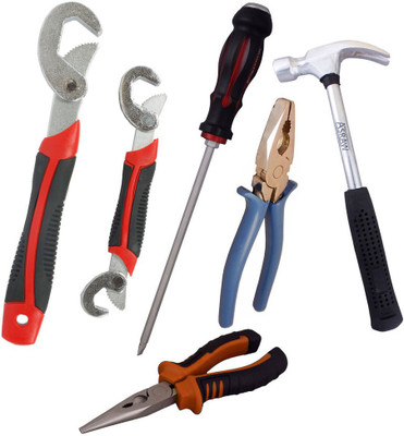 

Asraw Snap N Grip, Plier, Nose Plier, 1/2LB Hammer & Double Sided Screwdriver Hand Tool Kit(5 Tools), Multicolor