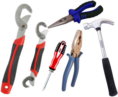 

Asraw Snap N Grip, Plier, Nose Plier, 1/2LB Hammer & Adjustable Screwdriver Hand Tool Kit(5 Tools), Multicolor