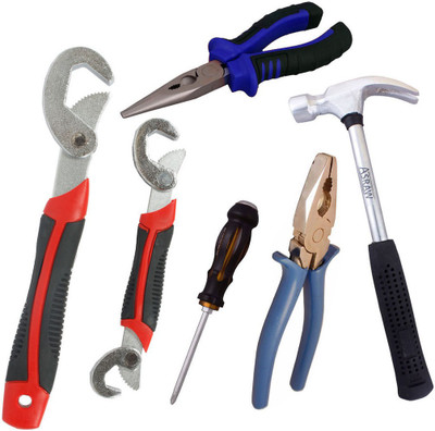

Asraw Snap N Grip, Plier, Nose Plier, 1/2LB Hammer & Double Sided Screwdriver Hand Tool Kit(5 Tools), Multicolor
