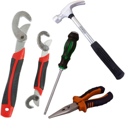 

Asraw Snap N Grip, Nose Plier, 1/2LB Hammer & Double Sided Screwdriver Hand Tool Kit(4 Tools), Multicolor