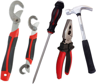 

Asraw Snap N Grip, Plier, 1/2LB Hammer & Double Sided Screwdriver Hand Tool Kit(4 Tools), Multicolor