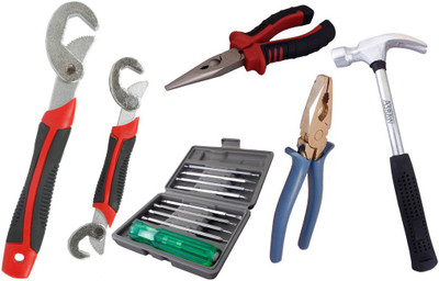 

Asraw Snap N Grip, Plier, Nose Plier, 1/2LB Hammer & 16in1 Screwdriver Set Hand Tool Kit(5 Tools), Multicolor