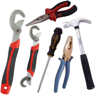 

Asraw Snap N Grip, Plier, Nose Plier, 1/2LB Hammer & Double Sided Screwdriver Hand Tool Kit(5 Tools), Multicolor