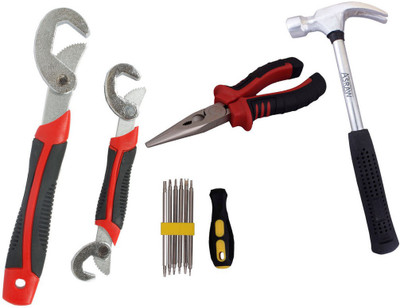 

Asraw Snap N Grip, Nose Plier, 1/2LB Hammer & Screwdriver Set Hand Tool Kit(4 Tools), Multicolor
