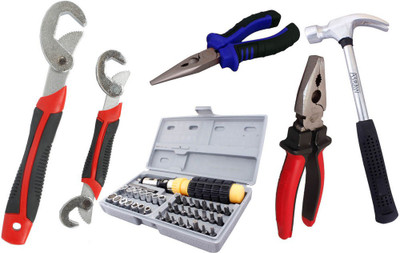 

Asraw Snap N Grip, Plier, Nose Plier, 1/2LB Hammer & 41pcs Screwdriver Set Hand Tool Kit(5 Tools), Multicolor