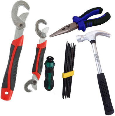 

Asraw Snap N Grip, Nose Plier, 1/2LB Hammer & Screwdriver Set Hand Tool Kit(4 Tools), Multicolor