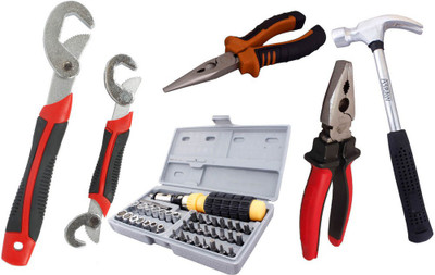 

Asraw Snap N Grip, Plier, Nose Plier, 1/2LB Hammer & 41pcs Screwdriver Set Hand Tool Kit(5 Tools), Multicolor