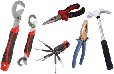 

Asraw Snap N Grip, Plier, Nose Plier, 1/2LB Hammer & 8in1 Screwdriver Set Hand Tool Kit(5 Tools), Multicolor