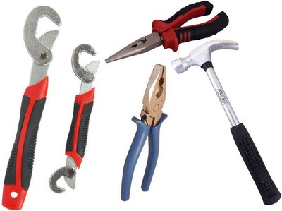 

Asraw Snap N Grip, Nose Plier, 1/2LB Hammer & Plier Hand Tool Kit(4 Tools), Multicolor