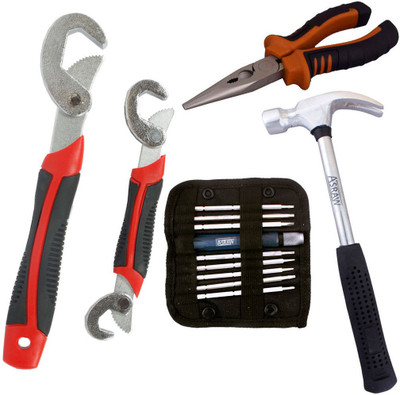 

Asraw Snap N Grip, Nose Plier, 1/2LB Hammer & Screwdriver Set Hand Tool Kit(4 Tools), Multicolor
