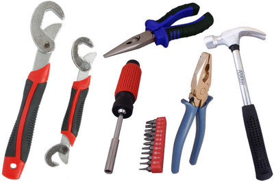 

Asraw Snap N Grip, Plier, Nose Plier, 1/2LB Hammer & 11PC Screwdriver Set Hand Tool Kit(5 Tools), Multicolor