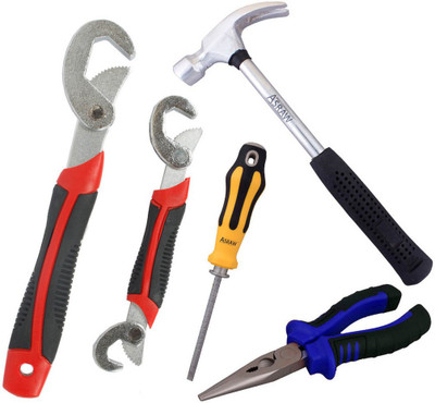

Asraw Snap N Grip, Nose Plier, 1/2LB Hammer & Adjustable Screwdriver Hand Tool Kit(4 Tools), Multicolor