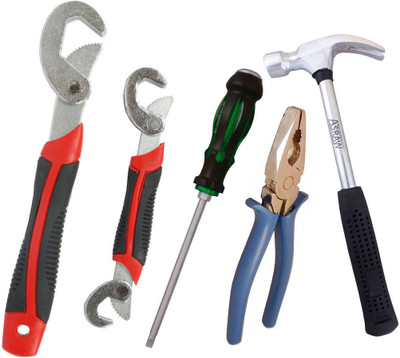 

Asraw Snap N Grip, Plier, 1/2LB Hammer & Double Sided Screwdriver Hand Tool Kit(4 Tools), Multicolor