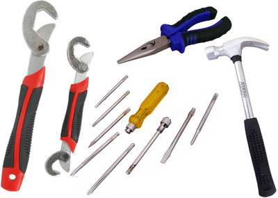 

Asraw Snap N Grip, Nose Plier, 1/2LB Hammer & Screwdriver Set Hand Tool Kit(4 Tools), Multicolor