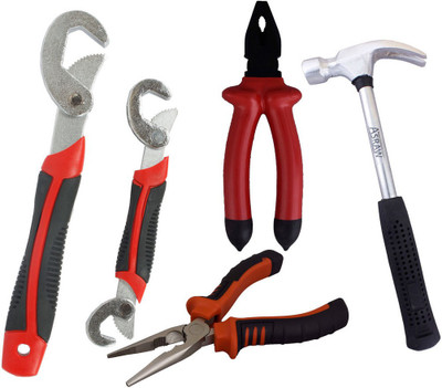 

Asraw Snap N Grip, Plier, 1/2LB Hammer & Nose Plier Hand Tool Kit(4 Tools), Multicolor