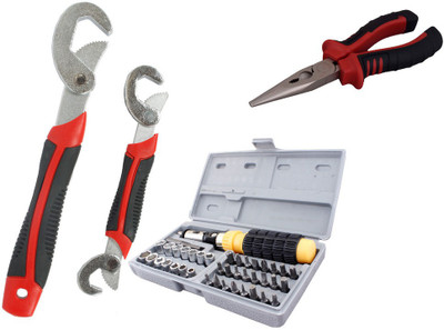 Asraw Snap N Grip, Nose Plier & 41pcs Screwdriver Set Hand Tool Kit(3 Tools), Multicolor