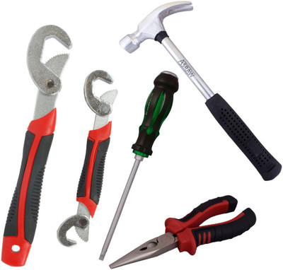 

Asraw Snap N Grip, Nose Plier, 1/2LB Hammer & Double Sided Screwdriver Hand Tool Kit(4 Tools), Multicolor