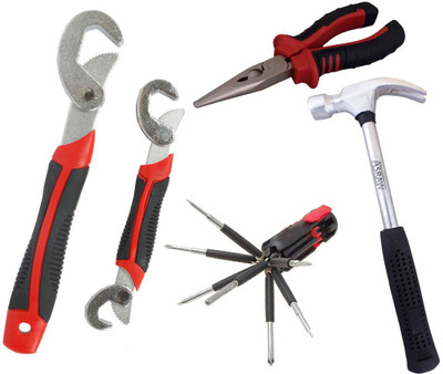 

Asraw Snap N Grip, Nose Plier, 1/2LB Hammer & 8in1 Screwdriver Set Hand Tool Kit(4 Tools), Multicolor