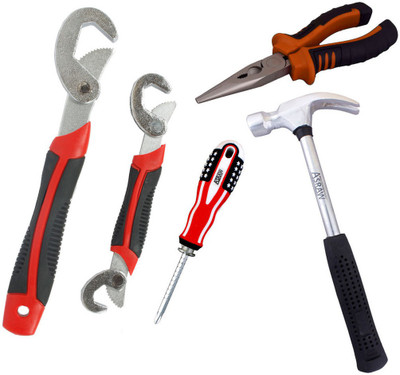 

Asraw Snap N Grip, Nose Plier, 1/2LB Hammer & Adjustable Screwdriver Hand Tool Kit(4 Tools), Multicolor