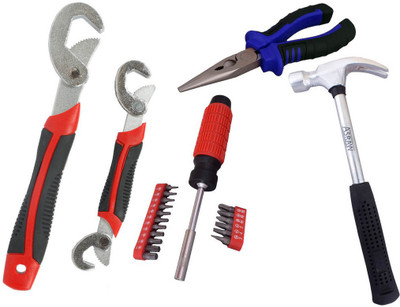 

Asraw Snap N Grip, Nose Plier, 1/2LB Hammer & 18PC Screwdriver Set Hand Tool Kit(4 Tools), Multicolor
