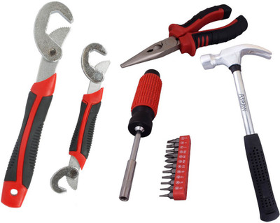 

Asraw Snap N Grip, Nose Plier, 1/2LB Hammer & 11PC Screwdriver Set Hand Tool Kit(4 Tools), Multicolor
