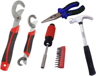 

Asraw Snap N Grip, Nose Plier, 1/2LB Hammer & 11PC Screwdriver Set Hand Tool Kit(4 Tools), Multicolor
