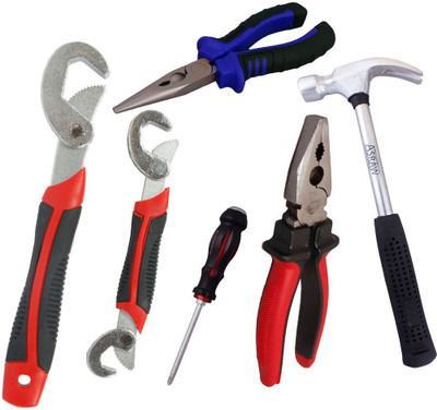 

Asraw Snap N Grip, Plier, Nose Plier, 1/2LB Hammer & Double Sided Screwdriver Hand Tool Kit(5 Tools), Multicolor