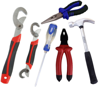 

Asraw Snap N Grip, Plier, Nose Plier, 1/2LB Hammer & Double Sided Screwdriver Hand Tool Kit(5 Tools), Multicolor
