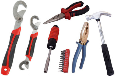 

Asraw Snap N Grip, Plier, Nose Plier, 1/2LB Hammer & 11PC Screwdriver Set Hand Tool Kit(5 Tools), Multicolor