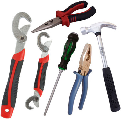 

Asraw Snap N Grip, Plier, Nose Plier, 1/2LB Hammer & Double Sided Screwdriver Hand Tool Kit(5 Tools), Multicolor