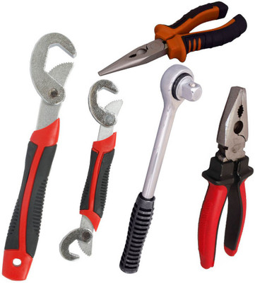 

Asraw Snap N Grip, Plier, Nose Plier & Ratchet Handle Hand Tool Kit(4 Tools), Multicolor